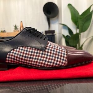 Christian Louboutin mens navy checkered/plaid oxford dress shoes size 11 US,